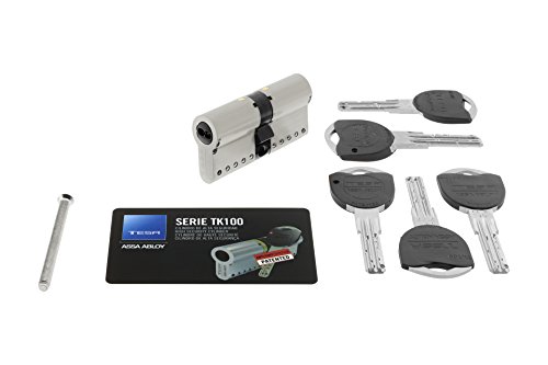 Tesa Assa Abloy, MK153040N, Cilindro de Alta Seguridad, TK100, Doble Embrague, Leva Corta, Llave - Llave, Niquelado, 30 x 40 mm
