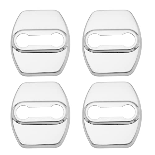 4 fundas para cerradura de puerta de coche compatibles con Kona i20 i30 Tucson de acero inoxidable pestillo de puerta de cierre protector Caso accesorios interiores automotrices plata
