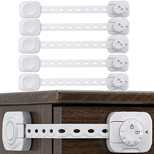Cerraduras de Seguridad para Niños,5 Unidades Bloqueo bebe Con Adhesivo de 3M Cierres Seguridad Bebe Para Armarios, Cajones, WC, Cocinas, Puertas, Ventanas, Neveras (Blanco)