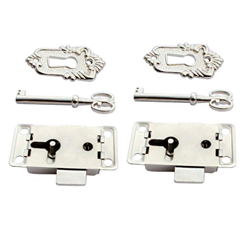 DOITOOL Juego de 2 cerraduras para puerta de armario, estilo antiguo, para muebles, con llave y tornillos, color plateado