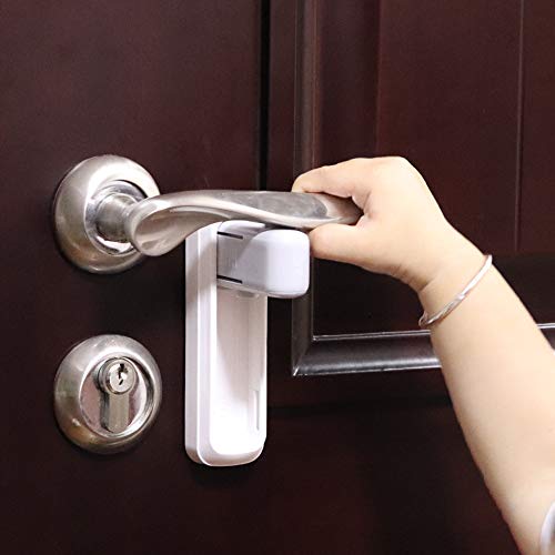 EUDEMON Cerradura de la manija de la puerta para la seguridad de los niños, fácil de instalar, utiliza adhesivo 3M VHB, no se requieren herramientas ni taladros (Blanco, 2 piezas)