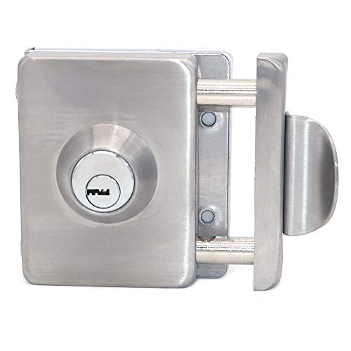 NUZAMAS Cerradura de puerta de cristal doble de acero inoxidable 201, acabado cuadrado cepillado con asa, broche de puerta sin marco para cristal de 10-12 mm de grosor, para casa, oficina, muebles