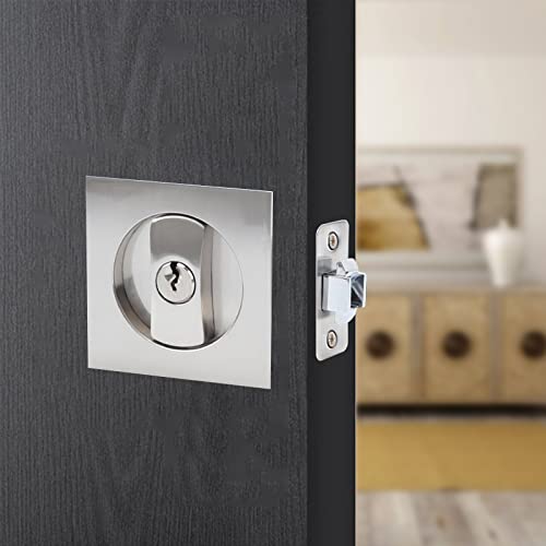 Hoconnie Manilla para Puerta de Bolsillo con Llave Cerradura de Puerta Corredera Cerradura Puerta Corredera 66mm Plateado