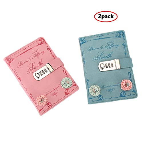 Diario Diario de Cuaderno clásico con Cerradura de combinación, Página de Rejilla punteada, Cuero de PU Fino, Blocs de Notas de Escritura de Papel de Calidad Cuaderno (Color : Light Blue+Pink)