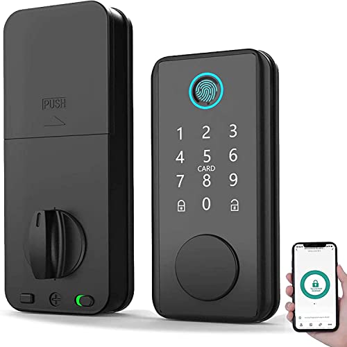 AILRINNI Cerradura Inteligente - 5 en 1 Cerradura Electrónica con Huella Digital/APP/Contraseña/Tarjeta IC/Llave, Registro de Desbloqueo, Contraseña Remota, Smart Lock Bluetooth