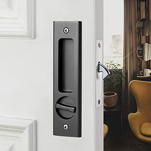 Hoconnie Cerradura para Puertas Correderas Manilla para Puerta de Bolsillo con Llave Manilla Invisible para Puertas Empotradas 160mm Negro