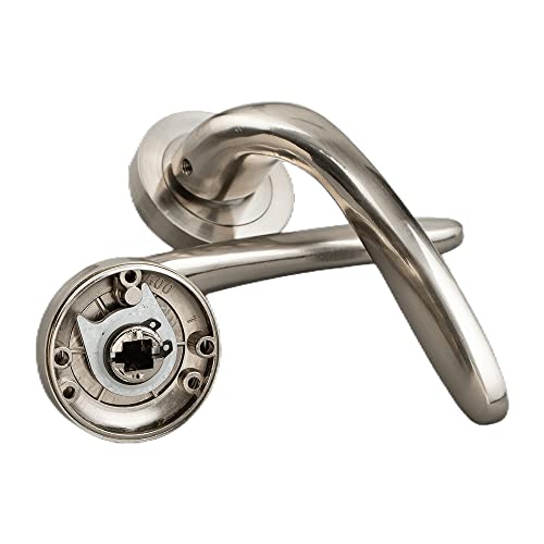 SkySnow IDH-005 Juego de Manillas para Puerta de Paso con Roseta, Adecuado para Puertas Interiores y Puertas de Oficina, Manetas de Puerta (Níquel Cepillado, Plata)