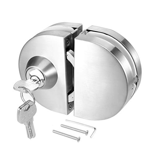 Ranbo 304 - Cerradura de seguridad antirrobo para puerta de cristal (10 mm – 12 mm, acero inoxidable, doble oscilación, sin marco, con 3 llaves)