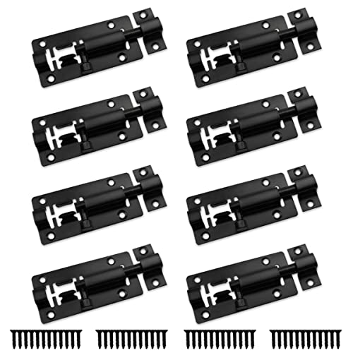 Bwintech 8 piezas de cerradura deslizante de 75 mm, cerradura deslizante de acero inoxidable, para la seguridad de la puerta negra