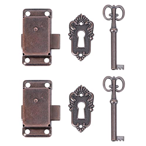 Yardwe Cerradura para puerta de armario antigua, cerradura decorativa con llave, 2 unidades