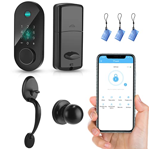 Zimiking cerradura inteligente, Cerradura de puerta con huella digital, Teclado de pantalla táctil y manija, Huella digital, contraseña, tarjeta IC, clave y desbloqueo de aplicaciones
