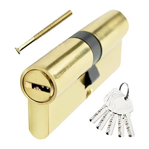 Bwintech 1 pieza 35/35mm Euro Latón Cilindro, cerradura de llave/cilindro de 70mm con 5 llaves horizontales de latón, antirrobo, antiperforación, antigolpes, latón pulido