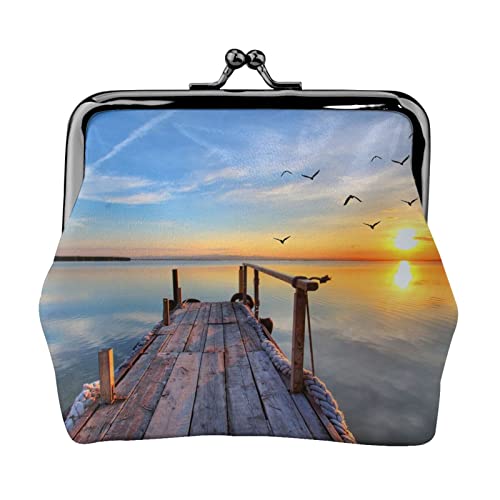 Monedero pequeño con Estampado de Paisaje de Puesta de Sol, Bolsa de Cuero con Cierre de Beso, Billetera de Cambio, Regalos para Hombres y Mujeres