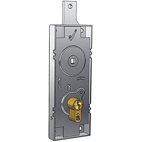 Prefer 6596.0810.0200 - Cerradura para basculante/Garaje, Cilindro de Perfil Europeo Entre Ejes 60 mm, Mango de Loco