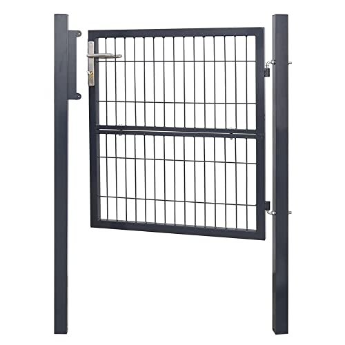 Lospitch Puerta de Jardín, 100x100cm Antracita con Cerradura, Manija y 3 Llave, Puerta de Valla de Acero Puerta Jardin Metalica Vallas para Jardin Metalicas, Robusta y Duradera