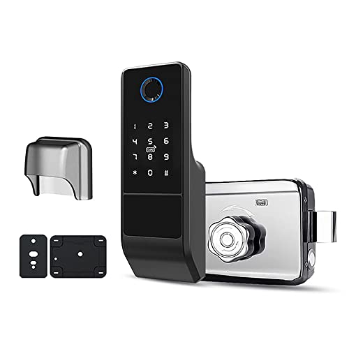 Rfeeuubft Tuya - Cerradura de puerta inteligente WiFi contraseña digital, doble huella dactilar, cerradura electrónica para puerta de hierro