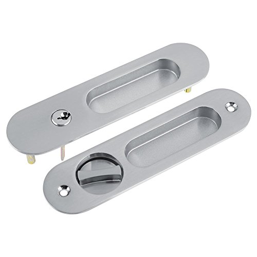 Cerradura de puerta corredera con manija de puerta invisible y 3 llaves.Cerradura de puerta antirrobo para puerta corredera/baño/armario/cocina/balcón(plata)