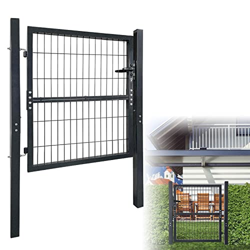 YARDIN Puerta de jardín de acero galvanizado con cerradura y llave, puerta para valla de jardín, 100 x 100 cm, color antracita