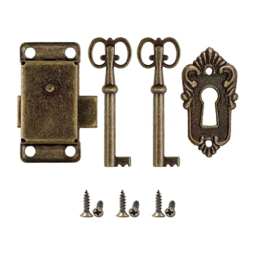 GmeDhc Cerradura de Puerta, Cerraduras de Cajón Retro, Cerradura Antigua Caja de Gabinete, Cerradura Vintage Caja de Joyería, Cerraduras De Herrajes para Muebles, 2 Llaves, con Tornillos