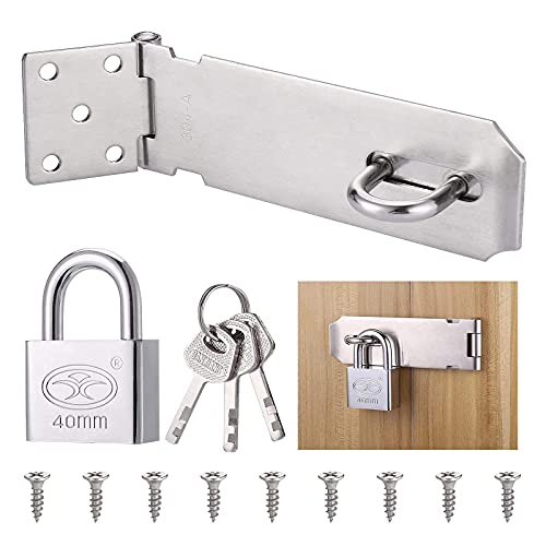 Zocipro Candado Cerrojo de Acero Inoxidable con Candado, Cerrojo de Candado de Alta Resistencia, para Puerta de Cobertizo, Cajón de Armario, Cerradura Puerta Garaje, Jaula para Mascotas