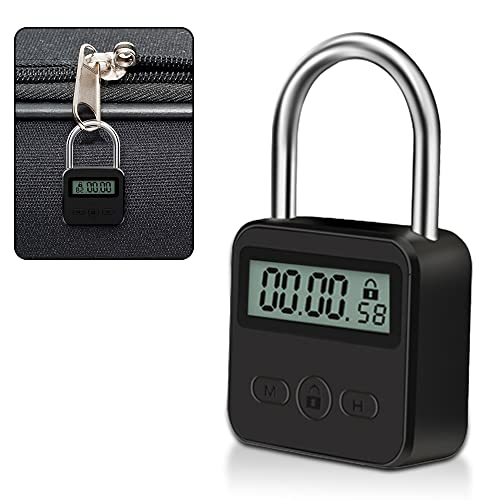 Udbrud Bloqueo de Tiempo Inteligente, Candado de Seguridad Recargable USB Cerradura de Temporizador de Metal con LCD Pantalla Bloqueo de Temporizador Electrónico para Prevenir Malos Hábitos