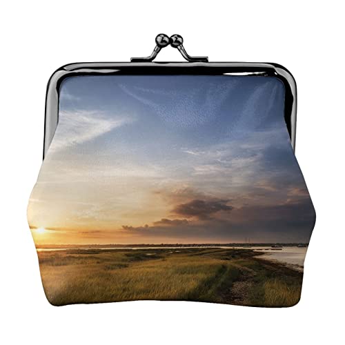 Bonito Monedero pequeño con Estampado de Paisaje de Puesta de Sol de Verano, Monedero de Cuero con Cierre de Beso, Monedero de Cambio, Regalos para Hombres y Mujeres