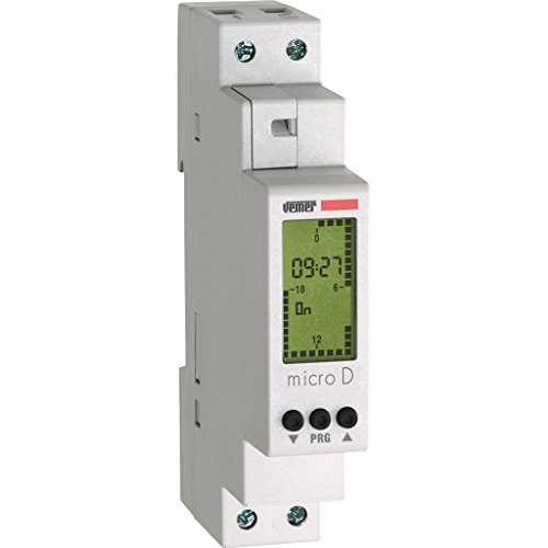 VEMER VE758100 Micro D - Temporizador Digital, Interruptor Horario con Programación Diaria, Instalación en Carril DIN, Blanco