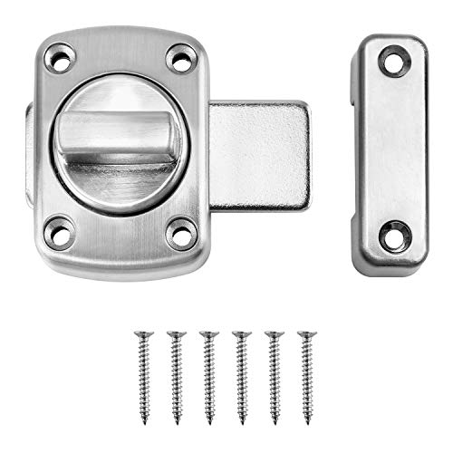 QWORK Cerradura Giratoria de Puerta, Cerrojo Puerta de Seguridad de Acero Inoxidable, Pestillo Antirrobo para Puerta de Baño Armario, Plata