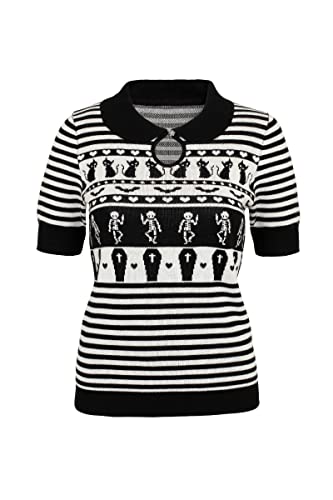 Hell Bunny Dance Macabre Jumper Gótico Gato Esqueleto Ataúd Cerradura de Punto, Negro, L