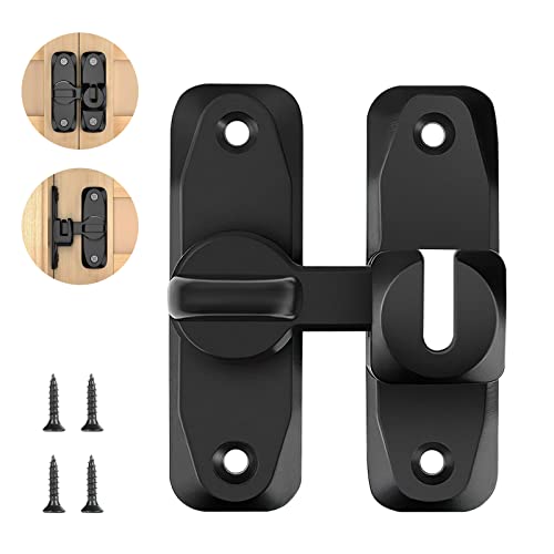 Cerradura Pestillo para Puerta, Corredera Interior Instalar de 90/180 Grados, Cerrojo y Pestillo con Tornillo de Bloqueo de Puerta Seguridad, ​para Valla de Madera/Puerta/Ventana/Jardin - Negro