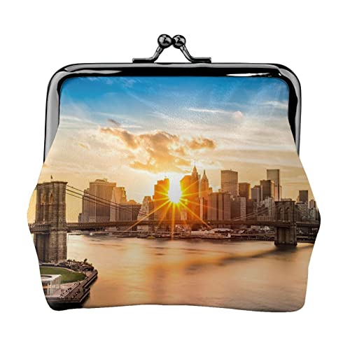 Monedero pequeño con Estampado de Puesta de Sol, Bolsa de Cuero con Cierre de Beso, Monedero de Cambio, Regalos para Hombres y Mujeres