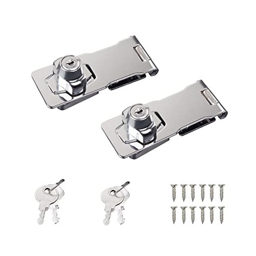Cerradura de Cerrojo con Llave Cerrojo con Llave de Metal Candado Hasp Cerrojo de Seguridad con Llave Bisagra para Cerradura con Cerradura Cerradura De Cajón De Gabinete Con Cerrojo,64mm,2 Piezas
