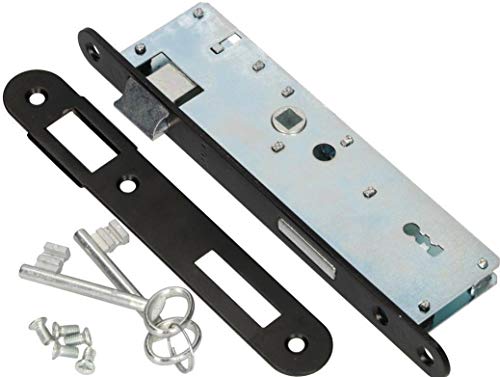 KOTARBAU Cerradura insertable 72/34 BB, contraplaca galvanizada, izquierda/derecha, cerradura tubular para puerta interior/exterior, cerradura de seguridad (izquierda), color negro y plateado