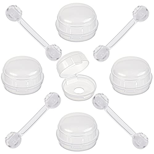 GORGECRAFT 6 Cubierta de Seguridad Transparente para Pomo de Estufa Y 5 cerraduras A Prueba de Armario, Perillas de Estufa de Gas de Seguridad de Tamaño Universal, Cinta Protectora A Prueba
