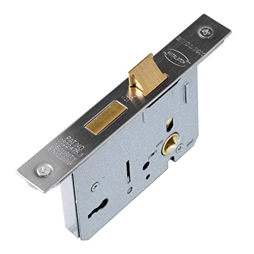 UAP Cerradura de marco de 3 palancas, 65 mm, cerradura de puerta con llave, cerradura de puerta para puertas internas y externas, cerradura de mortice de palanca (acero inoxidable satín, 65 mm)