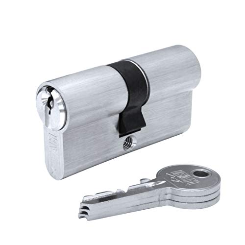 IFAM Cilindro Europerfil para Puerta, Serie F5S, 30X40mm, Leva Larga, Bombín Cerradura 5 Pitones, Antitaladro, Antiganzúa, 3 Llaves de Serreta, Latón Extruido, Color Plateado, Seguridad y Protección