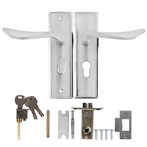 Juego de Manillas con Placa Larga,Juegos de Cerraduras Mecánicas Cerradura de Embutir de Aluminio Sólido para Baño de Dormitorio Interior de 3,5-4,5 cm con Accesorios de Instalación