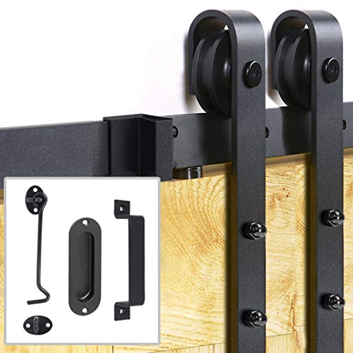 Signstek Juego completo de puertas correderas – Herraje para puerta corredera con 200 cm, riel de puerta de granero y 2 cerraduras de gancho, forma de J