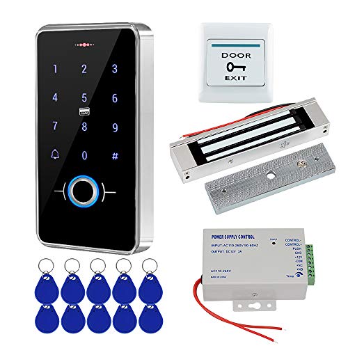 FST Kit de Sistema de Control de Acceso para el Hogar al Aire Libre IP68 Teclado RFID de Huellas Dactilares a Prueba de Agua + Cerradura Magnética Eléctrica de 180KG + 10 Uds llaveros RFID