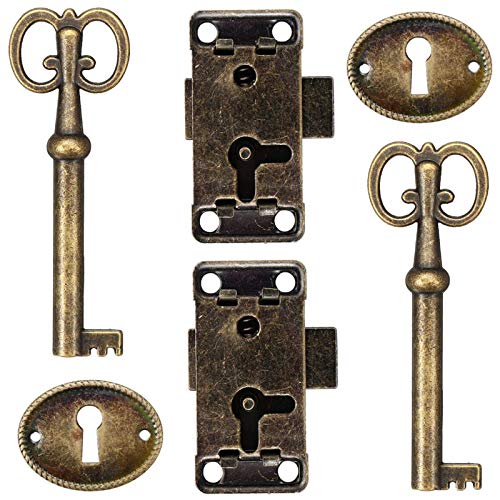 Cerradura antigua para puerta de gabinete, candados decorativos antiguos, juego de cerraduras para cajas de madera, joyas antiguas, maletas, muebles, cajones (2 unidades)