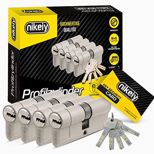GERCAR Pro+ Juego 4x cilindro de cerradura/cerradura de barril 70 mm - función de emergencia y peligro - 4x cerradura de puerta 35/35 - con 10 llaves - Longitud: 70 mm A: 35 B: 35