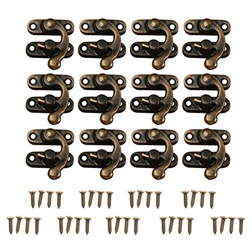 12 Piezas Cerradura de captura de puerta, Latón antiguo de la joyería caja de madera decorativa del cerrojo del cerrojo de cierre de la cerradura con los tornillos(Left hook-Bronze)