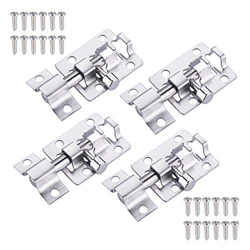 Hejo 4Pcs 1,5 pulgadas Cerradura Puerta Cerraduras Puertas Interiores, Pestillo Puerta Madera, Acero Inoxidable Cerradura Dormitorio, Cierre Deslizante Baño