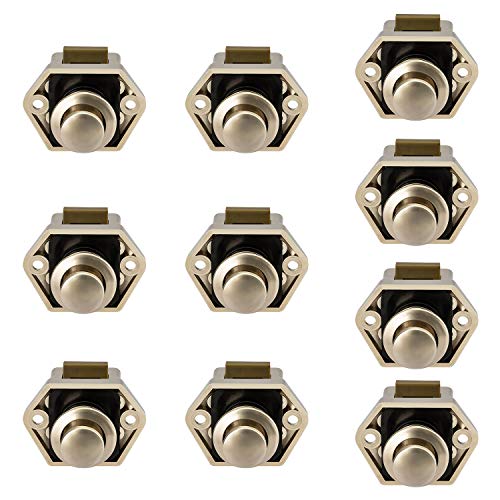 OCGIG 10PCS Mini pulsador Cajón Armario Cerradura de la puerta Cerradura Caravana Autocaravana Níquel Perilla de bloqueo del barco