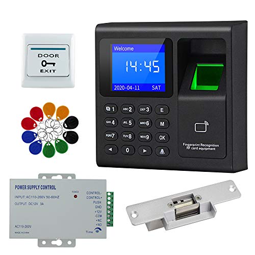 FTSTech Tarjeta Contraseña Huella Digital RFID Kit de Puerta,Sistema de Proximidad de Seguridad para el Hogar, Teclado Biométrico, Encendido, Llaves, Botón de Salida (NC Electric Strike Lock Kit)