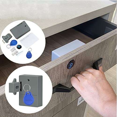 XIXII Cerradura electrónica para gabinete, casillero oculto para tarjetas de bricolaje, juego de cerraduras para cajones inteligentes para muebles de despensa de armario de madera, gris