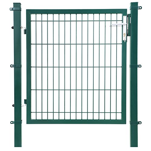 SONGMICS Puerta de Jardín de Acero Galvanizado, Puerta para Valla, con Cerradura, Manija y Llave, 106 x 145 cm (Largo x Alto), Verde GGD250L