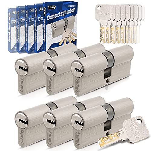 GERCAR Pro - Juego de 6 cilindros de cierre (30 y 30 unidades, incluye 30 llaves, 60 mm, 60 mm, latón macizo)