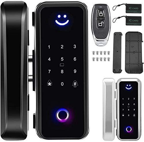 Cerradura puerta, cerradura electrónica inteligente, cerradura sin llave biométrica doble huella dactilar antirrobo, con llave tarjeta IC, navegación por voz apoyo, para apartamentos Pasaje en el pa