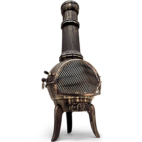 Deuba Chimenea de Terraza Robusta Brasero Exterior Estufa Estilo Rústico Puerta con Cerradura 28kg